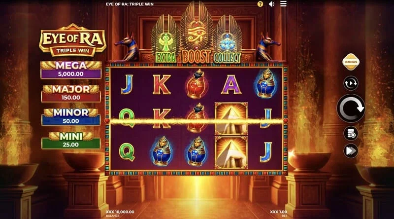 Eye of Ra Triple Win - beş silindirli ana oyun ekranı